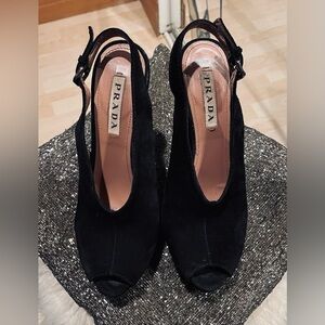 PRADA Calzature Donna Scamosciato Chi Nero Black Suede Stilettos.